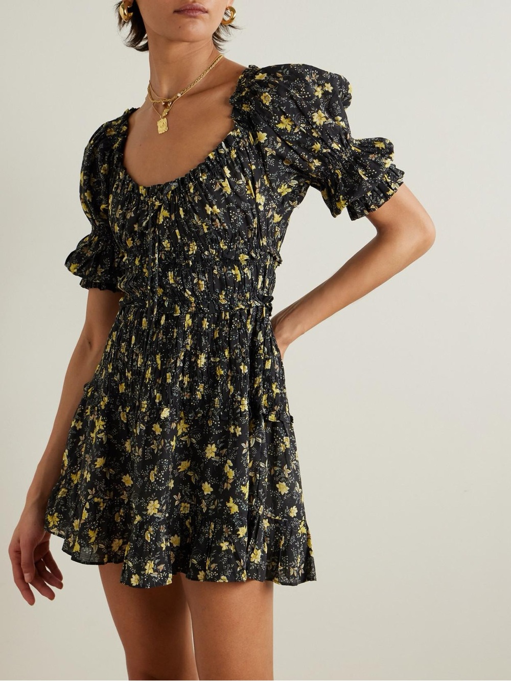 Doen Ismene shirred floral-print organic cotton-blend voile mini dress NWOT - Picture 1 of 4